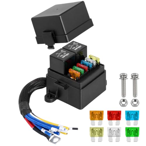 Image of Nilight 12V Fuse Relay Box 2 Relays 4pin 80A 6 Fuses Pre-Wired Block Kit | 6-Way ATC /ATO Blade Fuses Holder 12AWG Pre-Wired Relay Box Universal for Automotive Car Truck Camper Boat