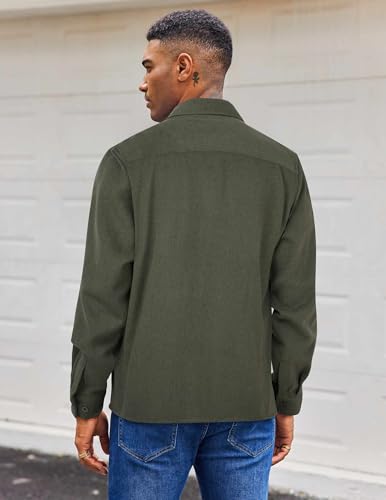 COOFANDY Mens Flannel Jacket Casual Plaid Button Up Shirt Long Sleeve Winter Warm Heavy Flannel Army Green - Image 7