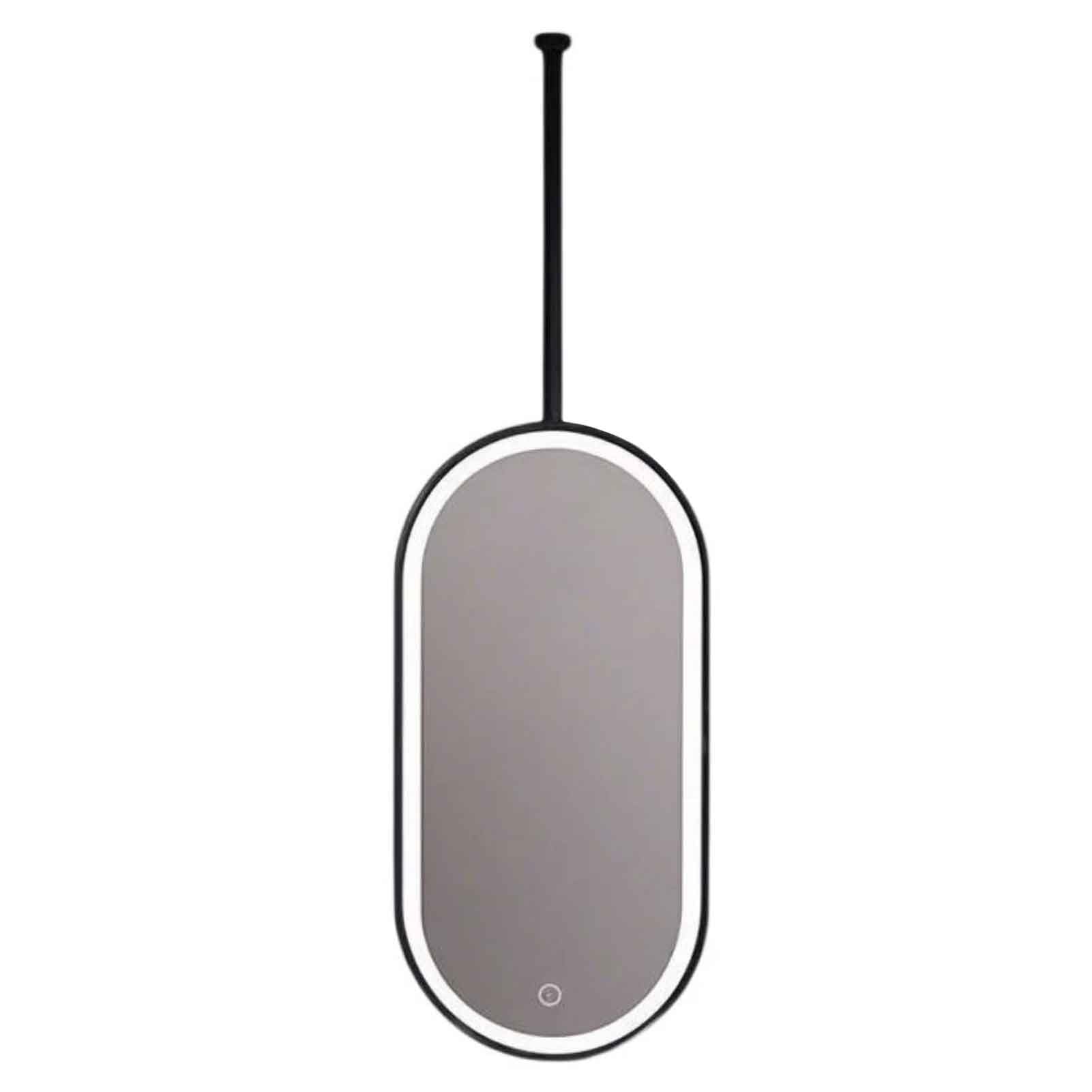 FGXHHS Oval LED Bathroom Vanity Mirror with Lights Black Metal Frame HD Makeup Mirrors - Customisable Ceiling Rod(60cmx100cm)