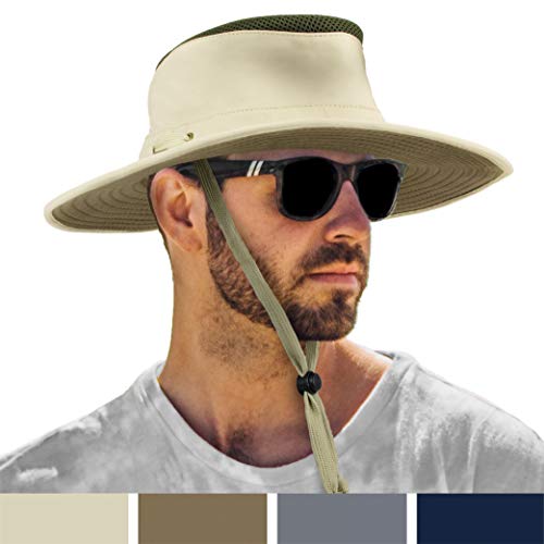 SUN CUBE Wide Brim Sun Hat for Men Outdoor Sun Protection Boonie Hat | Adjustable Fit, Breathable Summer Hat for Safari Hiking Fishing - Tan