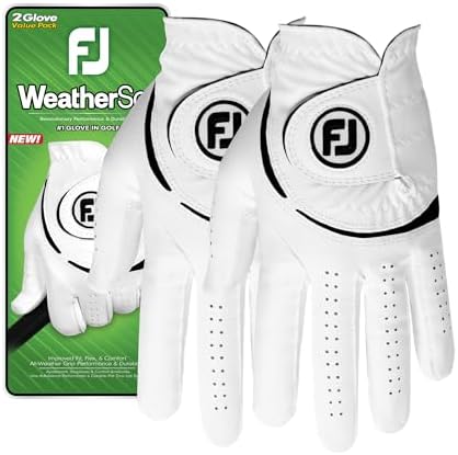 FootJoy Men's WeatherSof 2-Pack Golf Glove, White, Large, Worn on Left Hand