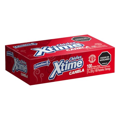 Colombina Xtime Cinnamon Flavour Chewing Gum Long-Lasting Bold Taste + Breath Freshening Vegetarian Friendly + Convenient Box for Sharing or Travel 100 Pieces