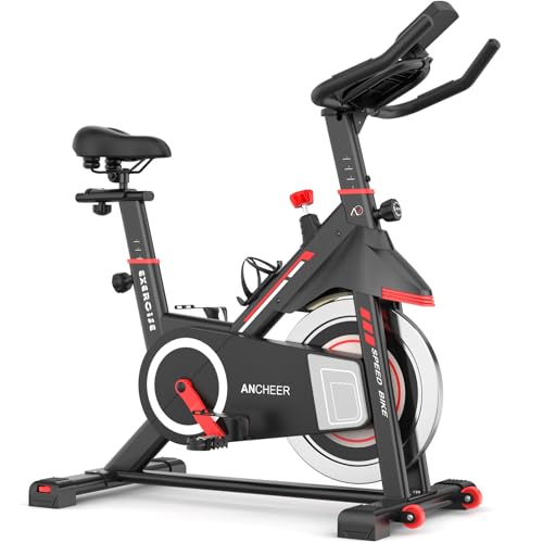 ANCHEER Exercise Bike, Stationary Bikes for Home, Stationary Bike with LCD Monitor, Spin Bike with Heavy Flywheel, Indoor Bike Install within 20 Minutes,Perfect for Cardio Buring