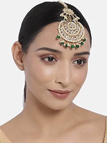 Image of I Jewels 18K Gold Plated Traditional Kundan Studded with Pearls Maang Tikka for Women /Girls