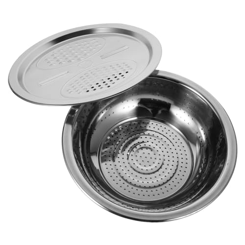 EXAOMBLE 多機能水切りバスケット付きステンレス製おろし器 大型洗米ボウル 野菜スライサー兼用フルーツザル キッチン用多用途調理器具