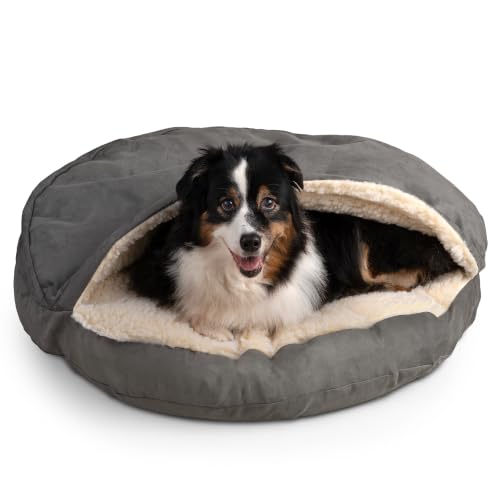 Image of Snoozer Cozy Cave Dog Bed - Indoor Dog Bed with Cover Cave, Covered Calming Burrow for Small & Medium Sized Pets with Blanket Attached, Enclosed, Removable Washable Cover - Large, Anthracite