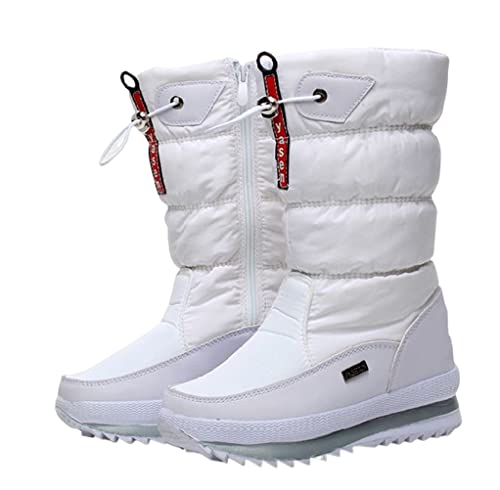 ORANDESIGNE Stivali Donna Invernali Stivaletti da Neve Pelliccia Scarpe Snow Boots Caldo Stringati Scarponi Bassi Antiscivolo Trekking C Bianco 38 EU