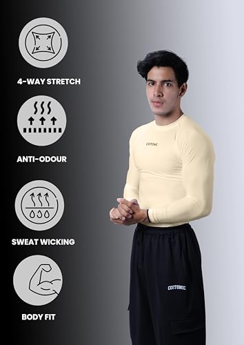 Image of COITONIC Men's Full Sleeve Compression T-Shirt - Athletic Base Layer for Gym, Sports & Fitness Training