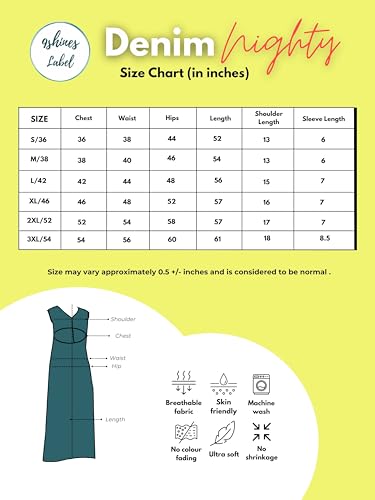 Image of 9shines Label Stylish Denim Cotton Nighty Maxi for Women | Full Length Trendy Nightgown | Premium Nightdress | Nightwear | Embroidery Nighty with Pocket (9SDS)