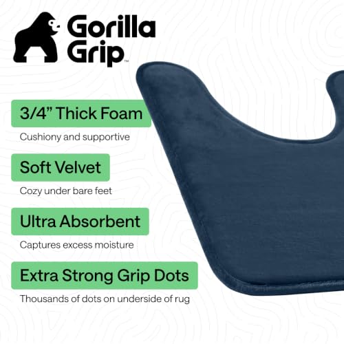 Image of GORILLA GRIP Thick Memory Foam Toilet Rug for Bathroom, U Shaped Washable, Soft Absorbent Velvet Topside Floor Mats, Machine Wash, Cushioned Luxury Rugs for Bath Room, 22.5x19.5 Navy Blue