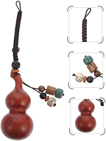 Chinese Wu Lou Feng Shui Keychain: Health Decor Keychain Brass Calabash Gourd Hanging Lucky Ornaments for Good Luck Wealth Travel Safely Dark Red