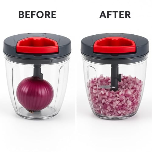 Image of Manual Vegetable Chopper | Pull Cord Food Chopper for Onion, Tomato, Garlic & Salad | Multipurpose Kitchen Chopper with Sharp Stainless Steel Blades | No Electricity Required