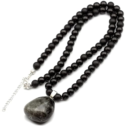 Natural Raw Tourmaline Pendant, Genuine Black Onyx Beaded Necklace, Black Stone Necklace, Gemstone Necklace, 8mm Beads, Unique Fashion Jewelry, Healing Crystal Chakra Necklace, Crystal Pendant