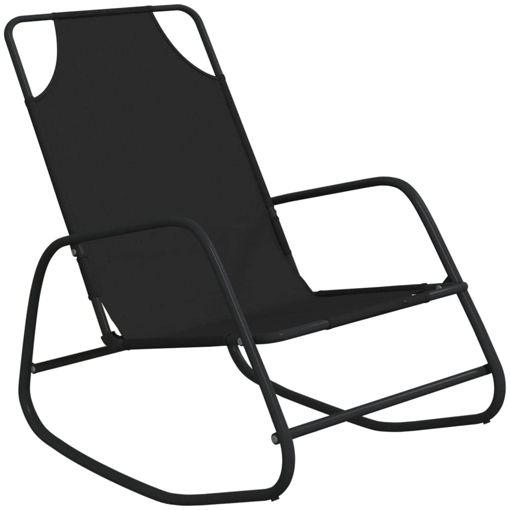 Chaise Longue à Bascule, Lot de 2, Acier Thermolaqué et Textilène Respirant, Design Ergonomique, Confortable et Respirant, Rocking Chair Extérieur, Transat Jardin Exterieur,Noir, 89x58x93.5 cm
