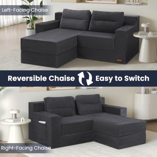Image of COMAX Futon Sofa Bed, Convertible Sofa Bed, Folding Boneless Couches | Boneless Couch for living room, Fold Out Small Foldable Loveseat Floor Sleeper Mattress Lounge Space‑Saving, 67 inch L-Shaped