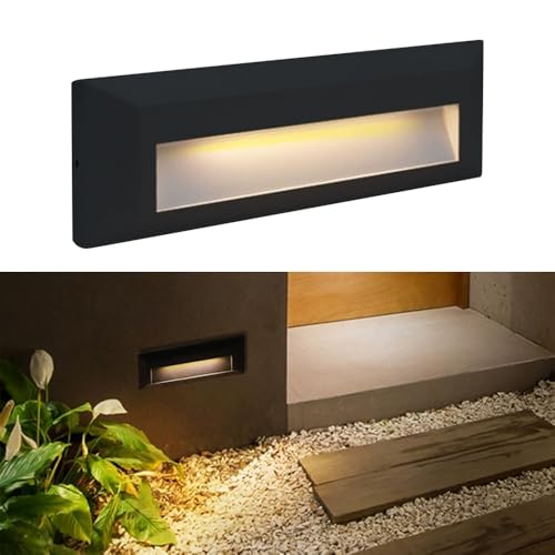Jadssox Luz de Pared Exterior LED Rectangular - Aplique de Pared Impermeable IP65, Lámpara de Porche de Aluminio para Garaje, Patio e Iluminación Externa de Casa(Black)