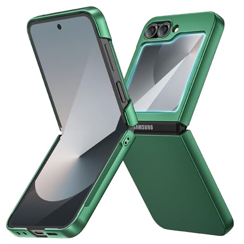 Image of Ruky for Z Flip 6 Slim Case, with Built-in Screen Protector, Dark Green | Support Wireless Charging Hard PC Ultra-Thin Full Body Protective Phone Cover for Samsung Galaxy Z Flip 6, Dark Green