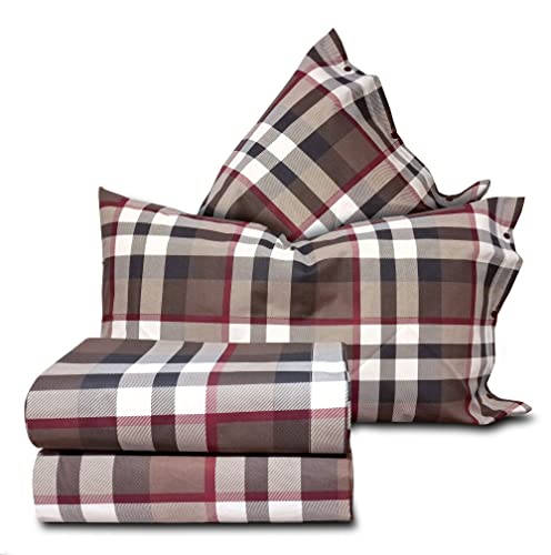 Confezioni Giuliana ® - Juego de sábanas Edimburgo Marrón Country 100% Algodón Made in Italy - 2 plazas Cover
