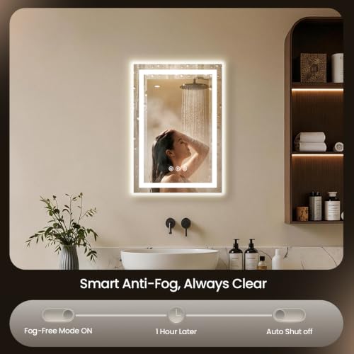 Image of 16x24 LED Bathroom Mirror with Anti-Fog, Backlit & Front Lit, Memory | Stepless Dimmable 3 Color CRI 95+ Shatterproof Tempered Glass ETL Listed for Safety Lighted Bathroom Vanity Mirror for Wall