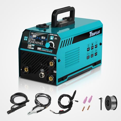 TTAMPLAR MIG Welder 110V 140AMP Flux Core Welder MMA/FLUX MIG/LIFT TIG - 3 IN 1 Gasless Welding Machine with LCD Display IGBT Inverter Welder TPM-140L