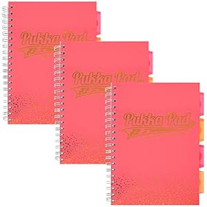 Pukka Pad, 5 Subject Spiral Notebook 3-Pack with Repositionable Dividers – 200 Pages of 80GSM Paper with Perforated…