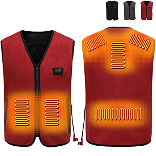 ZooTng Beheizte Weste Smart Vibration Massage, Elektrisch Beheizte Jacke Für Männer Und Frauen, USB-Ladeweste Für Den Außenbereich,3XL Red Cover