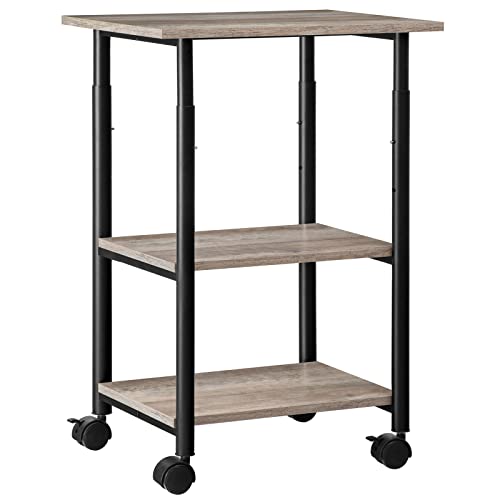 HOOBRO Printer Stand, 3-Tier Industrial Under Desk Printer Cart with Shelf, Mobile Heavy Duty Storage Rack on Wheels for Home, Office, Grey and Black BG03PS01