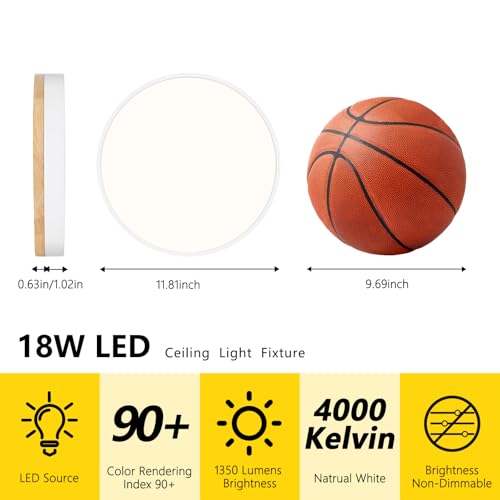Image of Modern Wood White Flush Mount Ceiling Light 11.81 Inch