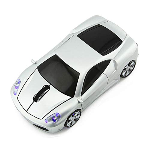 CHUYI Car Shaped 2.4GHz Wireless Mouse 1600DPI Optical Office Mice with USB Receiver for PC Computer Laptop Gift (Silver)