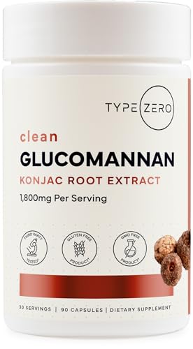 Type Zero Clean Glucomannan Konjac Root Extract (90 Capsules)(1 800 MG Per Serving) - 30 Servings Non-GMO Gluten Free