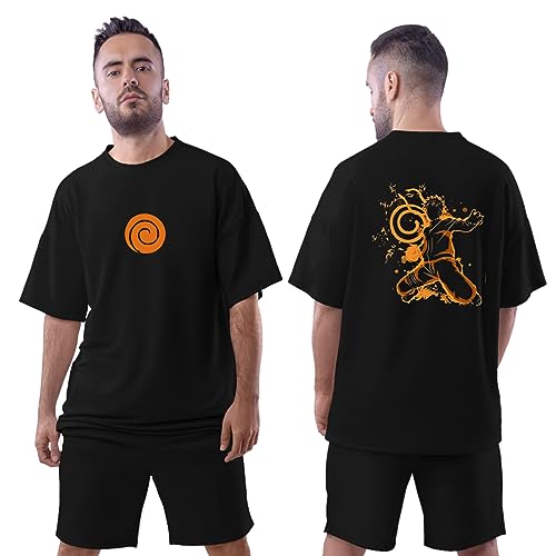 Image of Be Crazy Oversized Loose Baggy Fit Drop Shoulder Half Sleeves Pure Cotton Anime Graphic Printed T-Shirt for Men