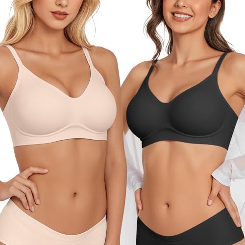 Vertvie Wireless Bras for Women Full Coverage Supportive Seamless Bralettes No Underwire Push Up Comfort Soft T-Shirt Bra