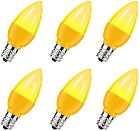 Yellow LED Light Bulb, Candelabra E12 Base LED Yellow Bulb, 1W(10W Equivalent) C7 S6 Small Yellow Light Bulb, Decorative Lights for Halloween Christmas Birthday Parties, Not Dimmable, 6 Pack