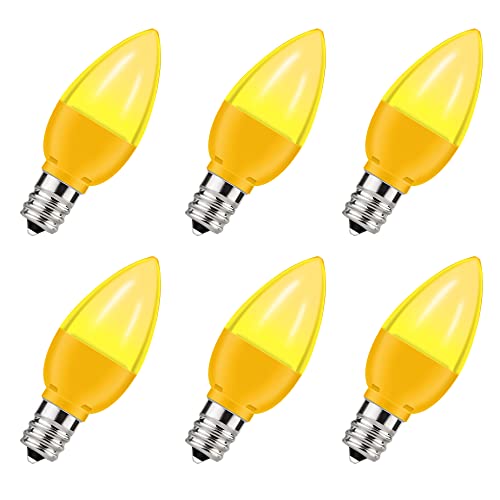 Yellow Led Light Bulb, Candelabra E12 Base Led Yellow Bulb, 1W(10W Equivalent) C7 S6 Small Yellow Light Bulb, Decorative Lights For Halloween Christmas Birthday Parties, Not Dimmable, 6 Pack #TOP10
