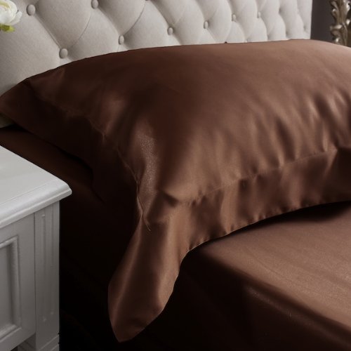 Jasmine Silk Pair of 100% Charmeuse Silk Pillowcases Oxford Style (CHOCOLATE) 50 cm x 75 cm + 7cm Border - RRP £90