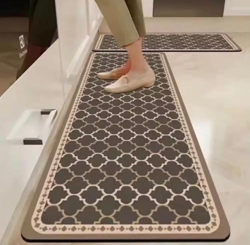 Image of HomeCloud Rubber Kitchen Mats for Floor Set of 2 Pcs | Non-Skid, Soft Absorbent Rugs for Kitchen, Laundry, and Hallway | 120x40cm, 40x60cm| 4mm Thickness (Trap Brown)