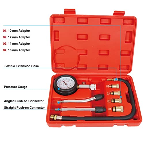 Big Red Torin Engine Compression Test Kit, 8 Pcs, 0-300 Psi, Cylinder Compression Tester, Automotive Pressure Tool Gauge For Petrol Gas Engine Of Cars Trucks Atv Utv, Red, Atrhs-A0031R #TOP1
