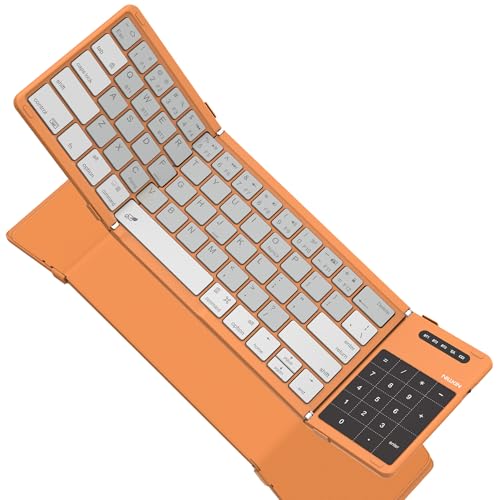 Nillkin Foldable Bluetooth Keyboard Folding with Touchpad & Number Pad, Portable Wireless Full Size Travel Keyboard with Trackpad for PC Laptop iPad Tablets Smartphone, Silicone Leather Cover, Orange