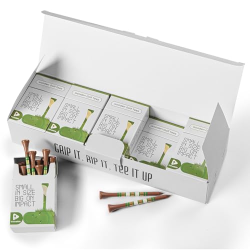 Premium Bamboo Wood Golf Tees Unique Box Design 18-Pack Per Box Value 18/72/180 Pack Wooden Tees in 2 3/4 3 1/4 Durable for Golfers USA Flag Design Pro Tee Choice (Brown&Gold(10 Box) 3 1/4 Inch)