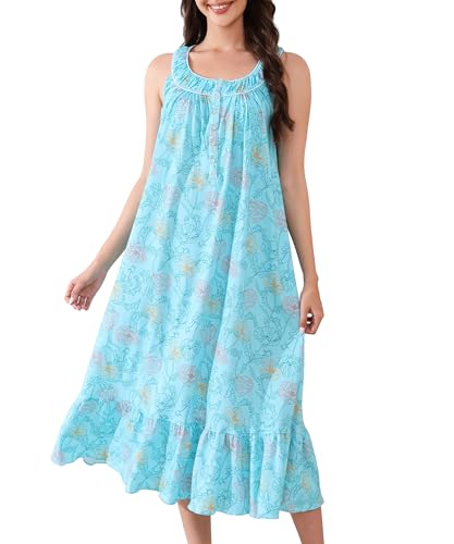 Image of 100% Cotton Nightgowns for Women Soft Ladies Gowns Sleepwear Long Sleeveless Nightgown