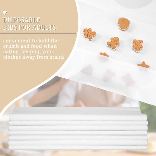 image for Hicarer 200 Pcs Disposable Adult Bibs with Crumb Catcher for Elderly E