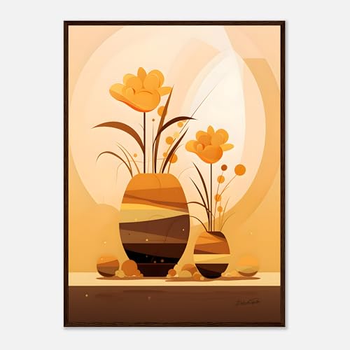 Affiche fleurs d'automne 50x70 cm poster floral géométrique marron et orange sans cadre
