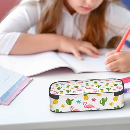 Image of Flamingo Pencil Bag Tropical Bird Cactus Pineapple Flower Summer Big Capacity Pencil Case Pencil Pouch Pen Bag School Students Boy Girl