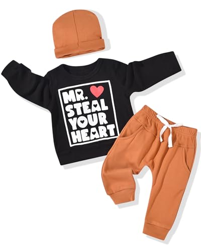 Aalizzwell 0-6 Months Infant Baby Boy Clothes Fall Sweatsuit Pullover Sweatshirt Outfit 3 Months Winter Spring Clothing Mr Steal Your with Beanie