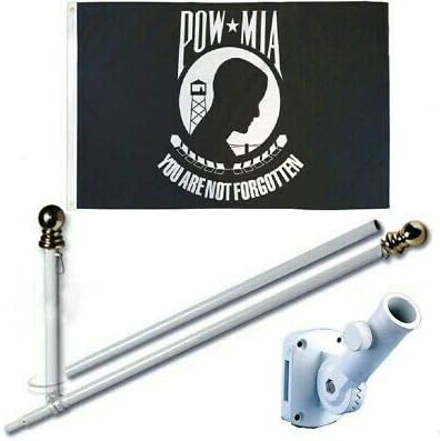 POW MIA 2 x 3 FT Flag w 6 Ft Spinning Tangle Free Pole + Bracket