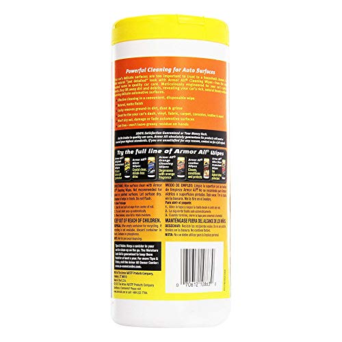 Image of Armor All Interior Car Cleaning Wipes, Canister, Powerful Cleaning for Dashboards, Vinyl, Clear Plastics, Carpet and Fabric, 25 Count (Pack of 2)
