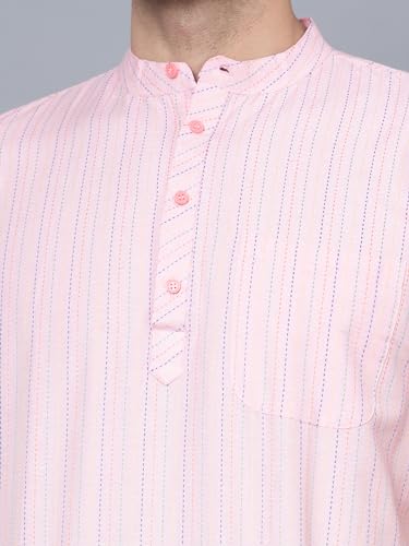 Image of LATEST CHIKAN Men's Cotton Regular Casual Strped Short Kurta Half Sleeves - (SK-LJ.DS.AS)