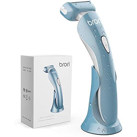 brori Electric Razor for Women - Womens Shaver Bikini Trimmer Body Hair Removal for Legs and Underarms Rechargeable Wet and Dry Painless Cordless with LED Light, Blue Cover