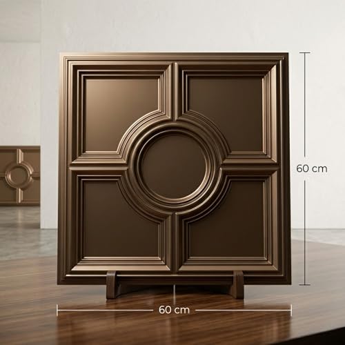 Image of Kayra Decor PVC Ceiling Panel 60x60 cm|Regal Medallion Design|Metallic Coffee|25 Tiles Cover 100 Sq Ft| Modern False Ceiling|Royal & Elegant Finish