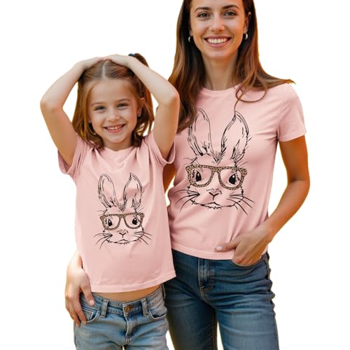 Easter Bunny Family Matching Clothes Mom and Me Cute Rabbit Glasses T-Shirt Summer Short Sleeve Tee Shirt Tops